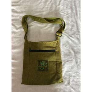 Handmade Style Boho Crossbody Purse – Olive Green – Om Symbol – Zipper Top